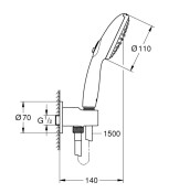 Tempesta 110 II, ръчен душ с държач за стена, 9.5l - GROHE