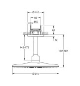 Rainshower Smart Active 310, душ глава с рамо за монтаж за таван 142 mm - GROHE