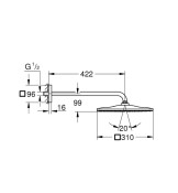 Rainshower Mono 310 Cube, комплект душ глава и рамо за стена 422 mm - GROHE