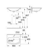 Умивалник за вграждане върху плот 55 cm Bau Ceramic - GROHE