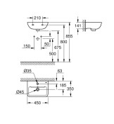 Умивалник за стенен монтаж 450 х 350 х 141 mm, BauEdge - GROHE