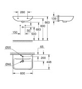 Умивалник за баня, BauEdge, 600 х 448 х 139 mm - GROHE