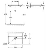 Euro Ceramic, умивалник за стенен монтаж, 600 mm, без отвор и без преливник - GROHE