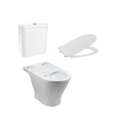 Моноблок The Gap Round Rimless + седалка и капак със забавено падане, Slim, странично захранване - ROCA