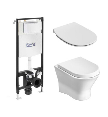 Комплект за WC Active One 4 в 1 NEXO, бутон по избор, окачена чиния, седалка и капак забавено падане, структура, A89006002E + A346640000 + A801C4200U - ROCA
