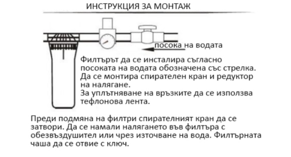 ФИЛТЪР ЗА ВОДА ПЛАСТМ.К-С 1/2"/10"/ + филтър, ключ и стойка FPP12