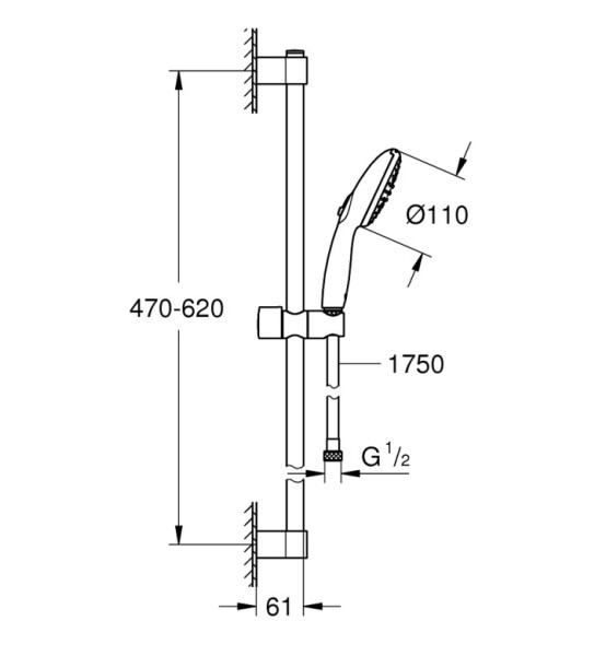 Ръчен душ Tempesta 110, 9.5 l/min, в комплект с окачване 600 mm - GROHE