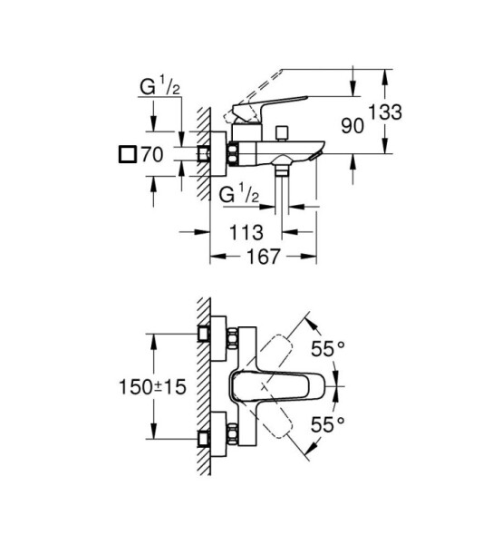 Cubeo, смесител за вана /душ, черен мат - GROHE