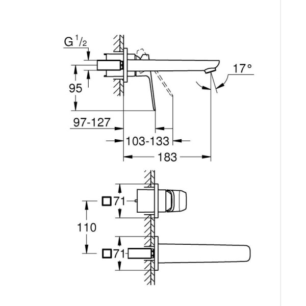Cubeo, 2 дупков смесител за умивалник, М размер, за тяло - GROHE