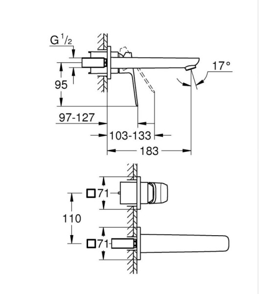 Cubeo, 2 дупков смесител за умивалник, М размер, за тяло - GROHE