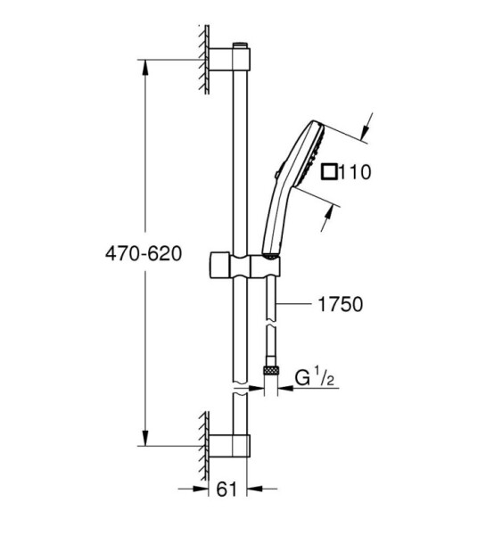Комплект окачване за баня, Tempesta Cube 110, 600 mm, 8.5l/min - GROHE