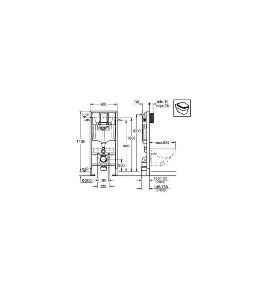 Комплект за WC Rapid SL 3 в 1 - структура, бутон и окачване - GROHE