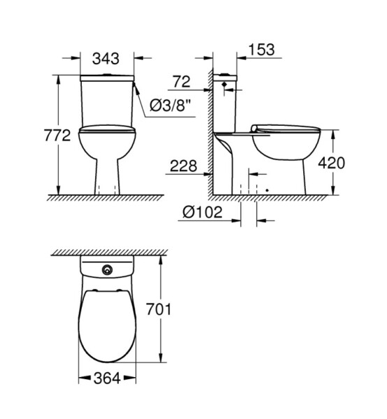 Моноблок Bau Ceramic в комплект със седалка и капак забавено падане - GROHE