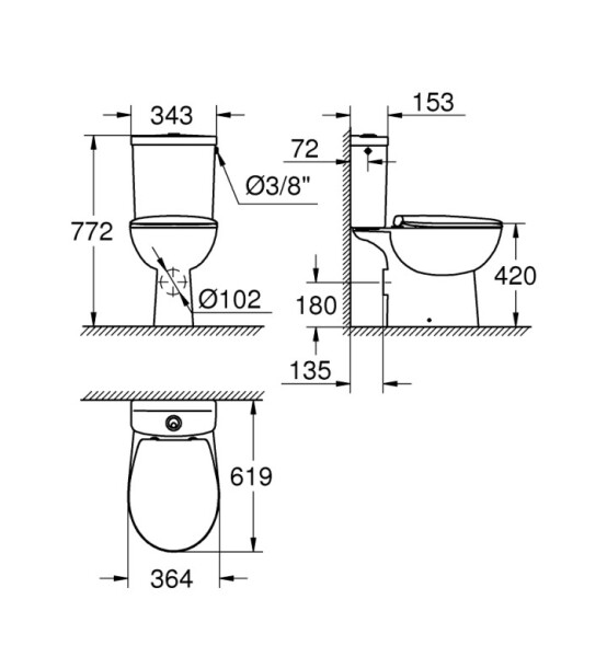Моноблок Bau Ceramic + Седалка и капак със забавено падане - GROHE