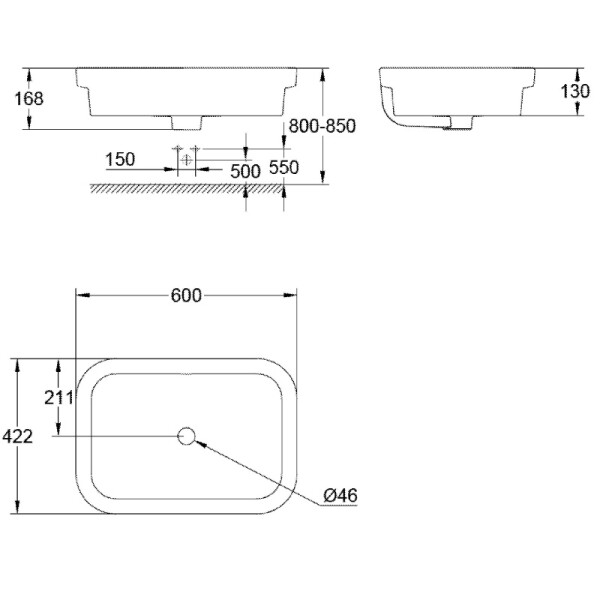 Умивалник за монтаж върху плот, 600mm, Eurosmart - GROHE