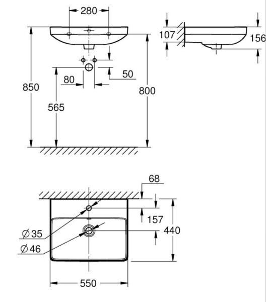Euro Ceramic, умивалник за стенен монтаж, 550 mm - GROHE