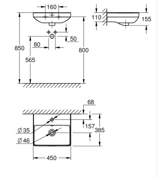 Euro Ceramic, умивалник за стенен монтаж, 450 mm - GROHE