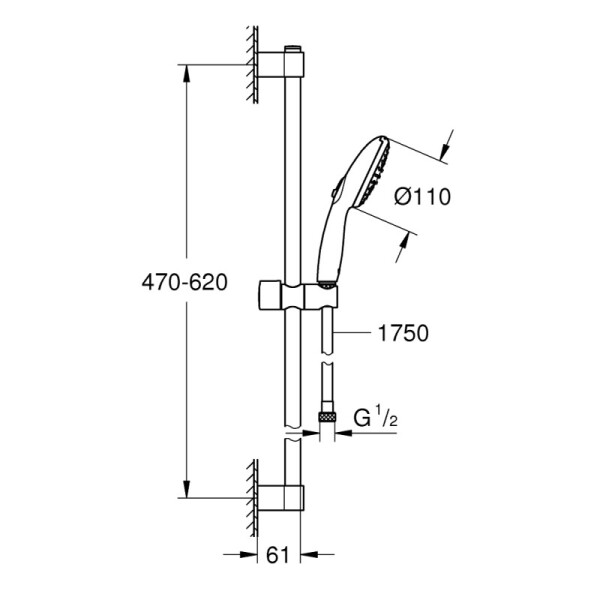 Комплект окачване 600 mm и ръчен душ Tempesta 110 Ill, 9.5 l/min - GROHE