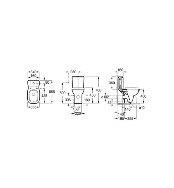 Моноблок Debba Pack Square Rimless, долно захранване на казанчето - ROCA
